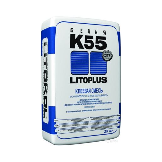 Клей LITOPLUS K55 для мозаики и плитки белый (мешок) 25 кг,  - Акваполис