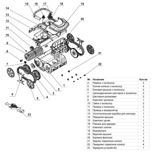 Разборная схема запасных частей для робота пылесоса Wybotics Wy200, Wy200 - Акваполис