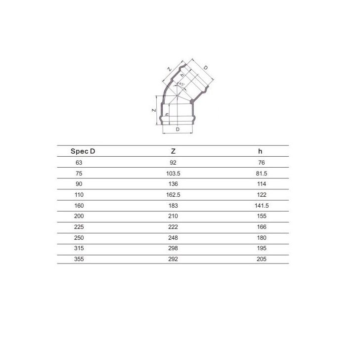 Отвод 45° двухраструбный ПВХ